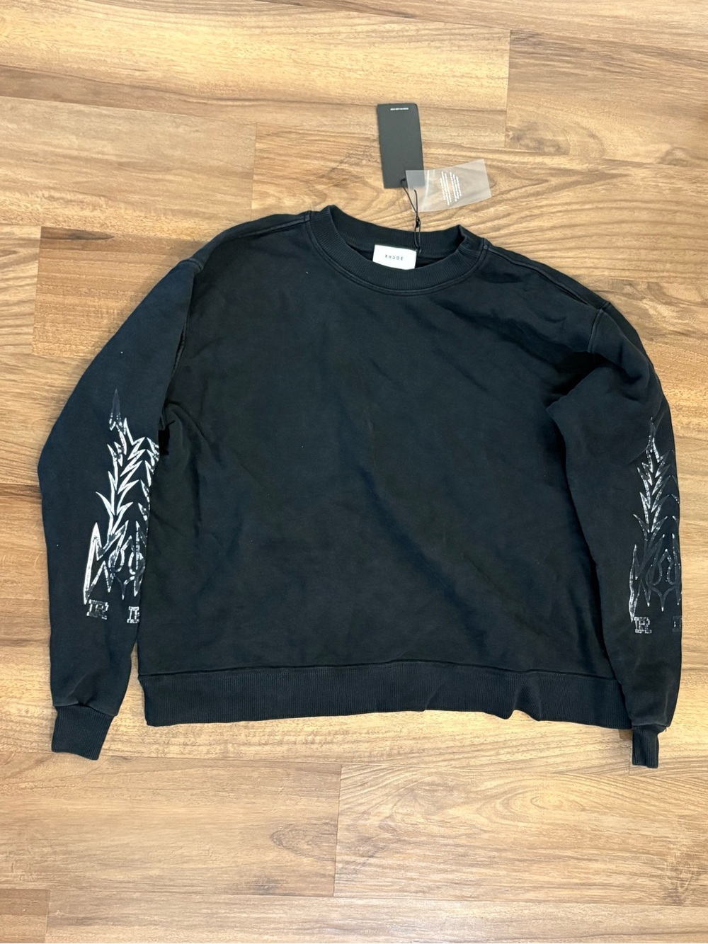 Rhude Black Crewneck Sweater with Sleeve Graphics